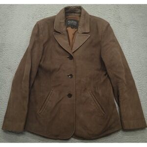 Wilsons Leather Pelle Studio Women's L Blazer Jacket 3 Button Pockets Brown